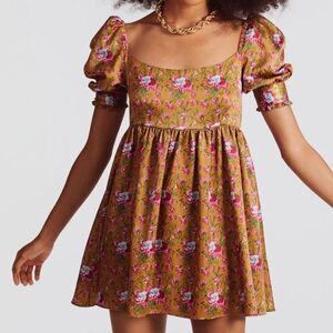 NWT LoveShackFancy Bennington Puff Sleeve Mini Dress in Ruby Goldmine Size 4